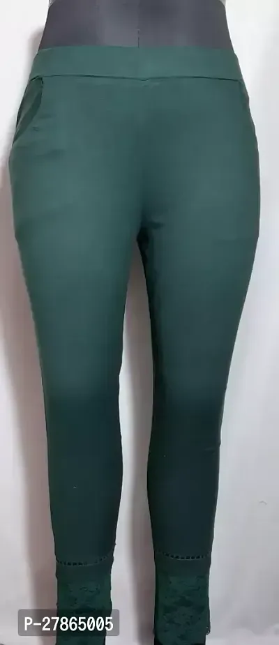 Fabulous Green Lycra Solid Leggings For Women