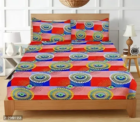 Multicoloured Cotton 3D Printed Double Bedsheet with 2 Pillow Cover