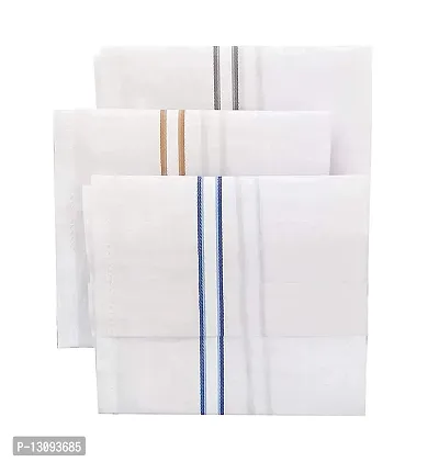 Antonia Men's 100% Cotton Plain White Striped Formal Handkerchief/Hanky/Rumal (Pack of 12)-thumb5