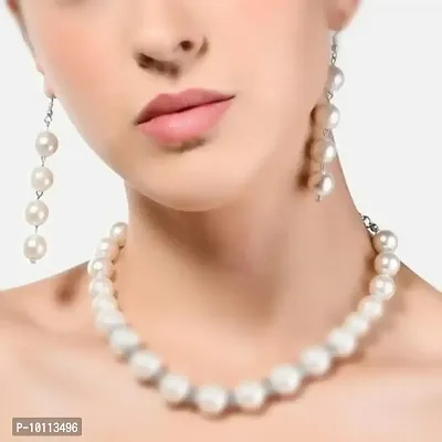 Trendy Fancy Party Wear White Glass Pearl Short Necklace