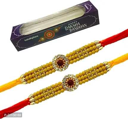 Rakhi For Brothers Round 12 Stone Beads Design Rakhi Thread, Raksha Bandhan Gift For Your Brother Set Of 2-thumb0