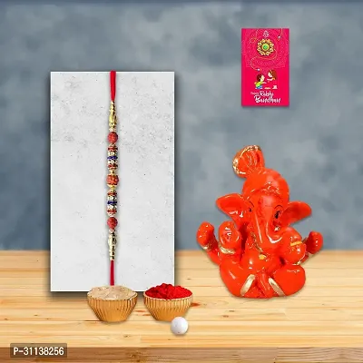 Designer Rakhi With Greeting Card And Ganesh Ji Idol