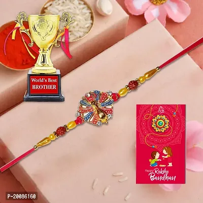 Traditional Rakhi With Trophy for Brother, Multiple Beads Rakhi, Traditional Design Rakhi for Bhaiya, Bhabhi, Gift for Brother-thumb0