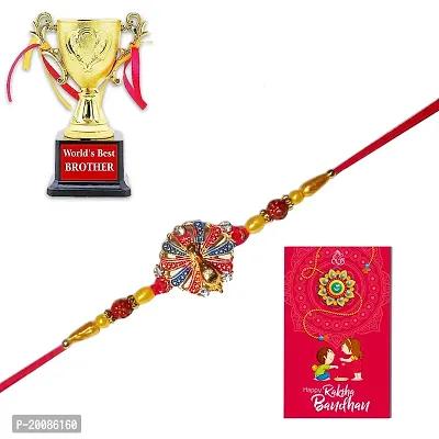Traditional Rakhi With Trophy for Brother, Multiple Beads Rakhi, Traditional Design Rakhi for Bhaiya, Bhabhi, Gift for Brother-thumb2