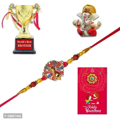 Raksha Bandhan Rakhi for Brother with Gift Set |Trophy | Ganesha Idol | Rakhi Card - Rakhi Bracelet for Brother Rakhi for Bhaiya-thumb0