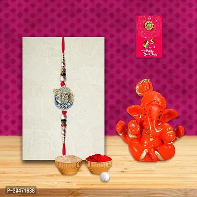 Designer Rakhi with Greeting Card And Ganesh Ji Idol- Pack of 1