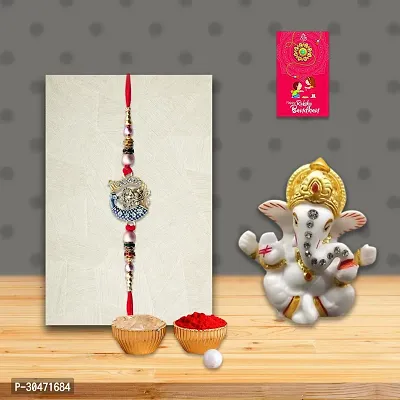 Designer Rakhi with Greeting Card And Ganesh Ji Idol- Pack of 1