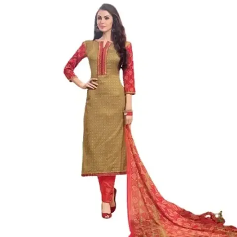 Varad SandyBrown and TomatoRed Embroidered Glace Straight Suit