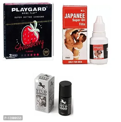 Strawberry Flavour Condom + 15 ml japanee oil 1pcs stud