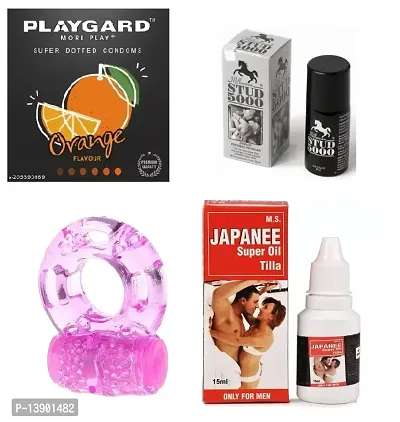 Orange  Flavour condom  + 15 ml Stud + 15 m Japanee oil + Vibrating Ring