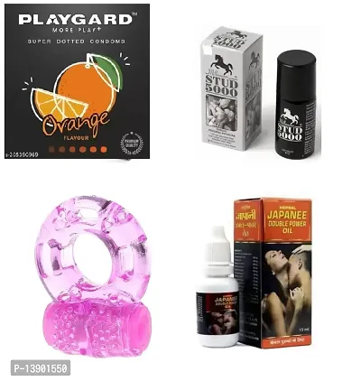 Orange  Flavour condom  + 15 ml Japanee oil + 15 m Stud + Vibrating Ring