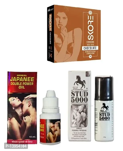 SKORE CHOCOLATE FLAVOUR CONDOM  + 15 ML JAPANEE OIL + 15 ML STUD