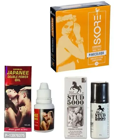 SKORE PINACOLADA FLAVOUR CONDOM + 15 ML JAPANEE OIL + 15 ML STUD