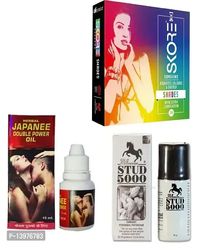 SKORE SHADES FLAVOUR CONDOM + 15 ML JAPANEE OIL + 15 ML STUD