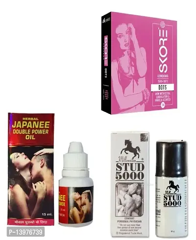 SKORE DOTS FLAVOUR CONDOM + 15 ML JAPANEE OIL + 15 ML STUD