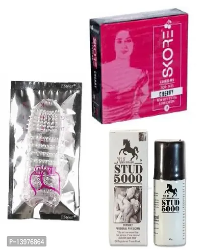 SKORE CHERRY FLAVOUR CONDOM + CRYSTAL CONDOM + 15 ML STUD