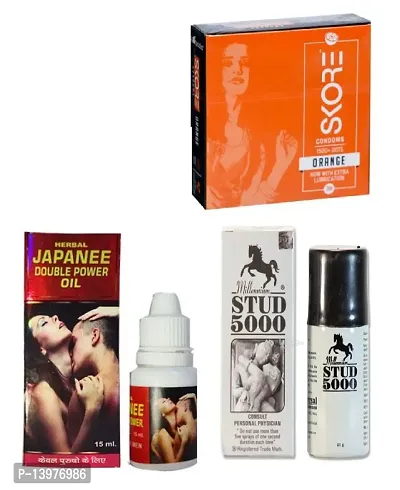 SKORE ORANGE FLAVOUR CONDOM + 15 ML JAPANEE OIL + 15 ML STUD-thumb0