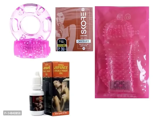 CRYSTAL CONDOM + CHOCOLATE FLAVOUR CONDOM + VIBRATING RING + 15 ML JAPNEE OIL