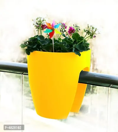 Premium Plastic Railing Pots/Hanging Pots-Set of 3-Yellow-thumb4