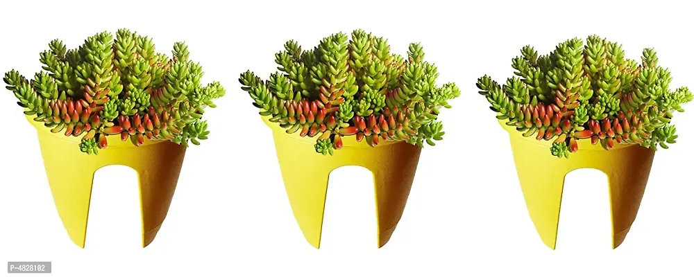 Premium Plastic Railing Pots/Hanging Pots-Set of 3-Yellow-thumb0