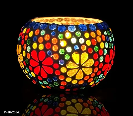 Go Hooked T-Light Mosaic Candle Holder for Home Decoration Mosaic Glass, for Bedroom, Office, Living Room, Dining Table, Festive Lights Decoration (Pack of 2)-thumb5