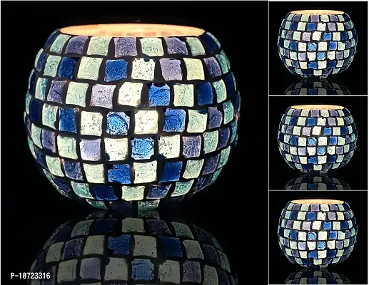 Go Hooked T-Light Mosaic Candle Holder for Home Decoration Mosaic Glass, for Bedroom, Office, Living Room, Dining Table, Festive Lights Decoration (Pack of 4)-thumb0
