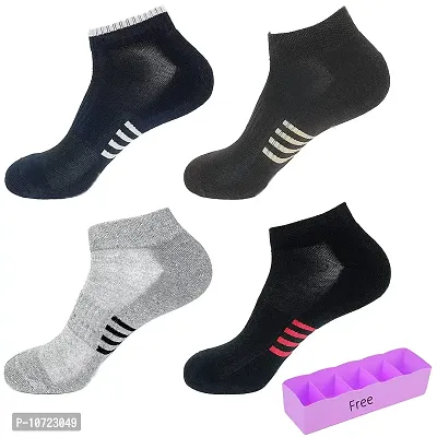 Go Hooked Men's Cotton Solid Ankle Socks, Free Size-Pack of 4 (Multicolored) 1 Pc Socks Organizer Free-thumb0
