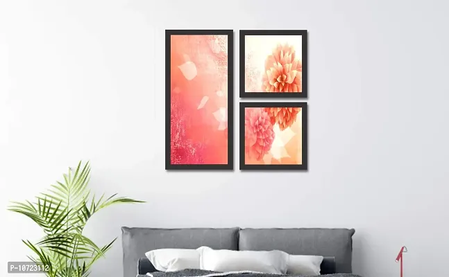 Go Hooked Digital Printed Framed Floral Wall Art Painting for Living Room, Bedroom, Office, Hotel, Dining Room, Bar (Frame Color - Black, 1 Frame 9 x 18.5 Inch & 2 Frames 9x9 Inch), Set of 3-thumb2