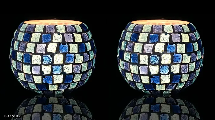Go Hooked T-Light Mosaic Candle Holder for Home Decoration Mosaic Glass, for Bedroom, Office, Living Room, Dining Table, Festive Lights Decoration (Pack of 2)-thumb0