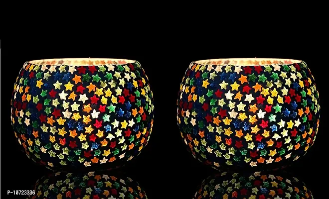Go Hooked T-Light Mosaic Candle Holder for Home Decoration Mosaic Glass, for Bedroom, Office, Living Room, Dining Table, Festive Lights Decoration (Pack of 2)-thumb0