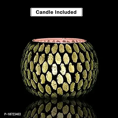 Go Hooked T-Light Mosaic Candle Holder for Home Decoration Mosaic Glass, for Bedroom, Office, Living Room, Dining Table, Festive Lights Decoration (Pack of 2)-thumb2