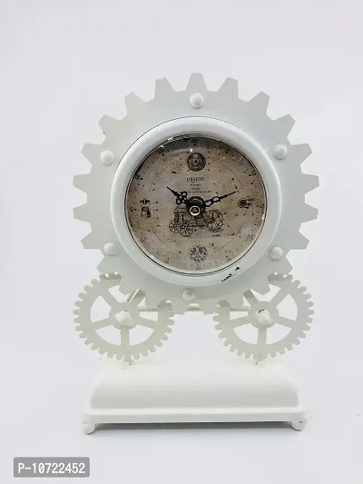 Go Hooked Metal Rusted Table Clock (28 cm X 28 cm X 9 cm, White)-thumb0