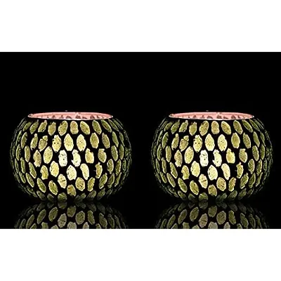 Go Hooked T-Light Mosaic Candle Holder for Home Decoration Mosaic Glass, for Bedroom, Office, Living Room, Dining Table, Festive Lights Decoration (Pack of 2)