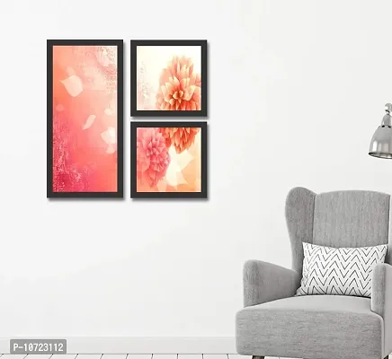 Go Hooked Digital Printed Framed Floral Wall Art Painting for Living Room, Bedroom, Office, Hotel, Dining Room, Bar (Frame Color - Black, 1 Frame 9 x 18.5 Inch & 2 Frames 9x9 Inch), Set of 3-thumb0