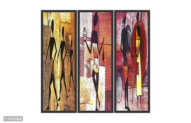Go Hooked Digital Printed Framed Abstract Wall Painting (Size 6 x 18 Inch, Frame Color - Black).- Set of 3-thumb2