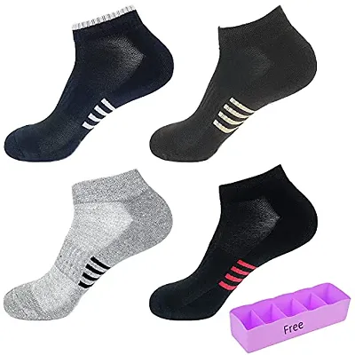 Go Hooked Men's Cotton Solid Ankle Socks, Free Size-Pack of 4 (Multicolored) 1 Pc Socks Organizer Free