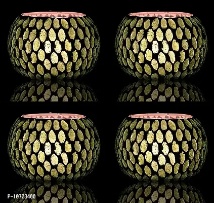 bianco T-Light Mosaic Candle Holder for Home Decoration Mosaic Glass, for Bedroom, Office, Living Room, Dining Table, Festive Lights Decoration (Pack of 4)-thumb2