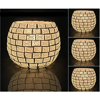 bianco T-Light Mosaic Candle Holder for Home Decoration Mosaic Glass, for Bedroom, Office, Living Room, Dining Table, Festive Lights Decoration (Pack of 4)