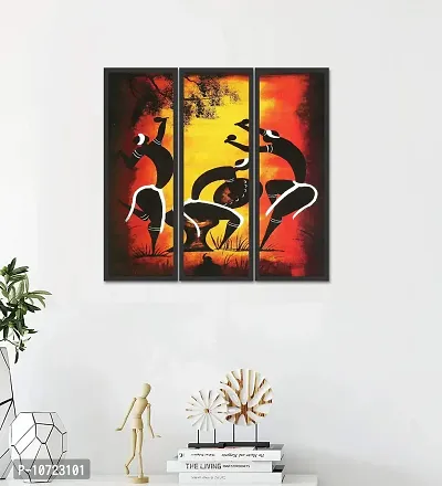 Go Hooked Digital Printed Framed Abstract Wall Painting for Living Room, Bedroom, Office, Hotel, Dining Room, Bar etc. (Set of 3 Framed Paintings) (Size ? 6 x 18 Inch) (Frame Color ? Black).-thumb0