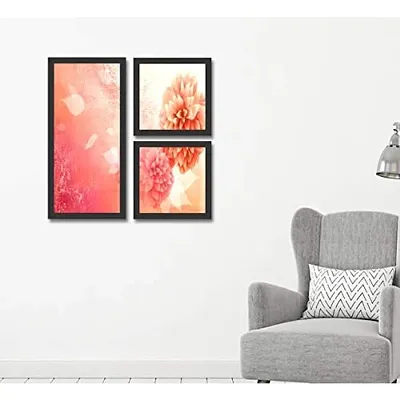 Go Hooked Digital Printed Framed Floral Wall Art Painting for Living Room, Bedroom, Office, Hotel, Dining Room, Bar (Frame Color - Black, 1 Frame 9 x 18.5 Inch  2 Frames 9x9 Inch), Set of 3