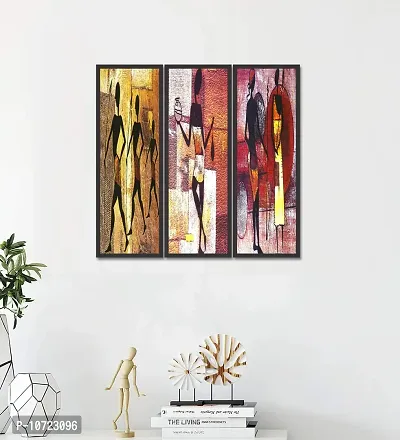 Go Hooked Digital Printed Framed Abstract Wall Painting (Size 6 x 18 Inch, Frame Color - Black).- Set of 3-thumb0