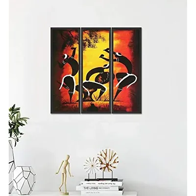 Go Hooked Digital Printed Framed Abstract Wall Painting for Living Room, Bedroom, Office, Hotel, Dining Room, Bar etc. (Set of 3 Framed Paintings) (Size ? 6 x 18 Inch) (Frame Color ? Black).