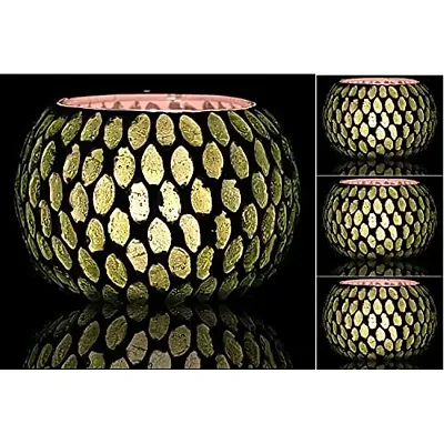 bianco T-Light Mosaic Candle Holder for Home Decoration Mosaic Glass, for Bedroom, Office, Living Room, Dining Table, Festive Lights Decoration (Pack of 4)