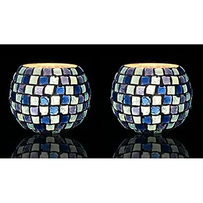 Go Hooked T-Light Mosaic Candle Holder for Home Decoration Mosaic Glass, for Bedroom, Office, Living Room, Dining Table, Festive Lights Decoration (Pack of 2)