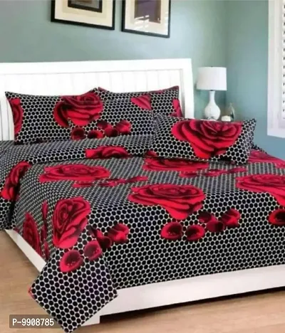 Dotted Black with Red Flower Double Bedsheet-thumb0