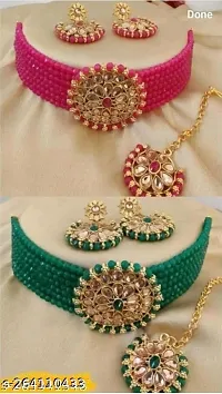 Red And Green Alloy Jewellery Sets With Ear Ring And Mantika For Women Pack Of 2-thumb1