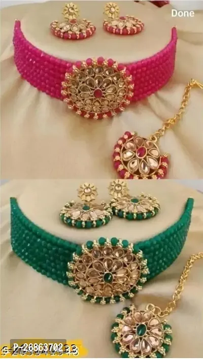 Red And Green Alloy Jewellery Sets With Ear Ring And Mantika For Women Pack Of 2-thumb2