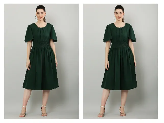 Stylish Crepe Solid Fit And Flare Dress For Women