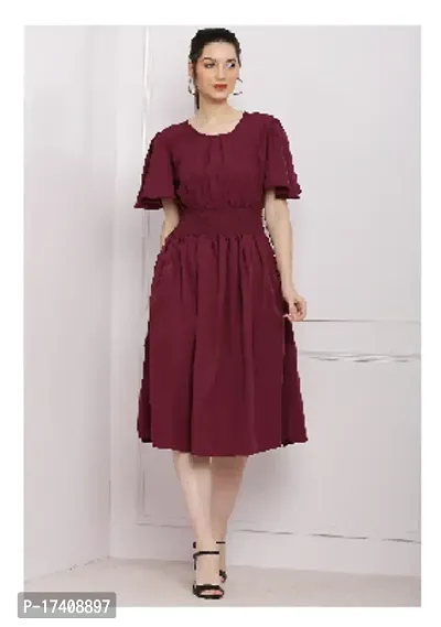 Stylish Multicoloured Crepe Solid Fit And Flare Dress For Women-thumb0