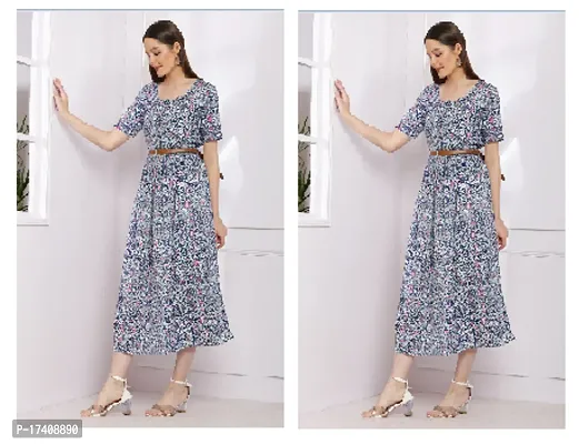 Stylish Multicoloured Crepe Printed Fit And Flare Dress For Women